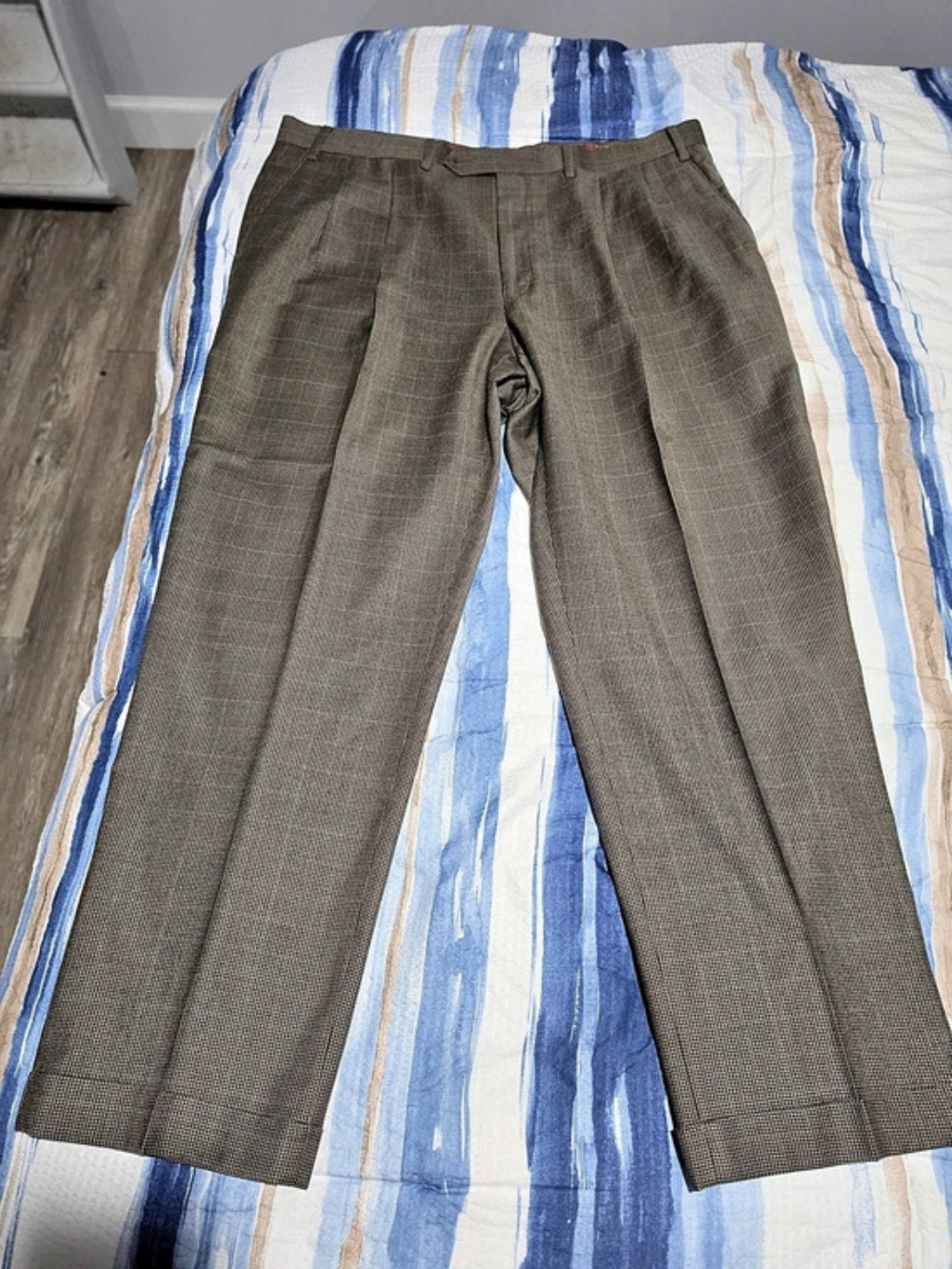 Lauren Ralph Lauren Brown Houndstooth Wool Dress Pants Pleated Cuffed 40x30